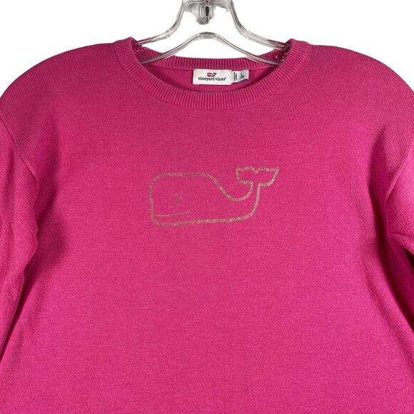 Vineyard Vines Girls Pullover Crew Neck Sweater Size L/14 Pink Whale Logo Cotton - Picture 2 of 9